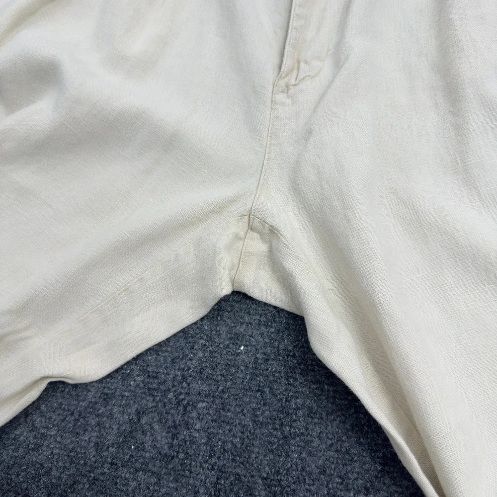Vintage Gap Pants Mens 36/34 Cream Linen Pleated Relaxed Trousers Casual Style